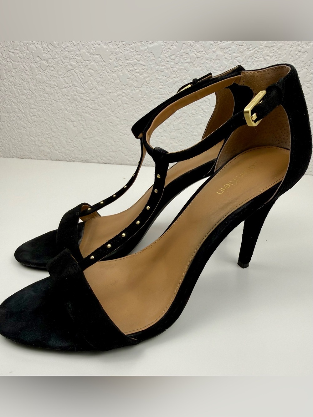 Calvin Klein | Nashra T-Strap Suede Heels | Black | 8.5
